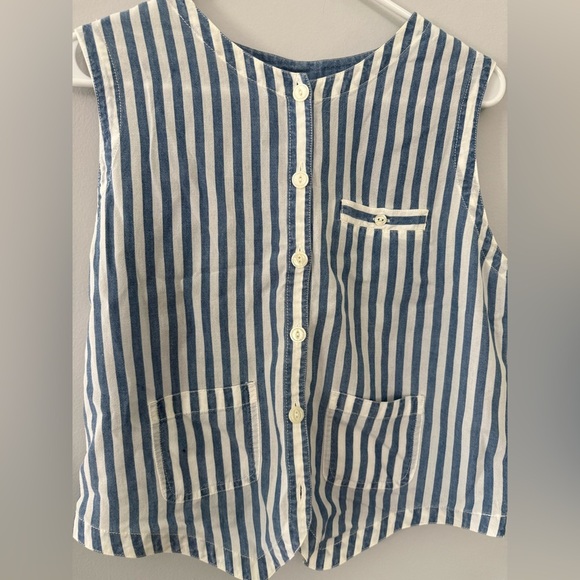 VTG Liz Claiborne Liz Wear Striped Button Up Blouse Tank Top Blue White Size S M - Picture 3 of 7